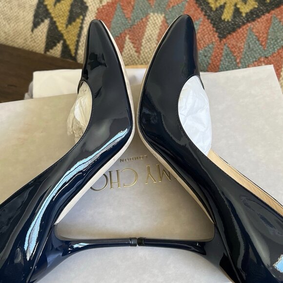Jimmy Choo MEI Navy Patent Leather Almond Toe Pump Heels - Picture 9 of 15